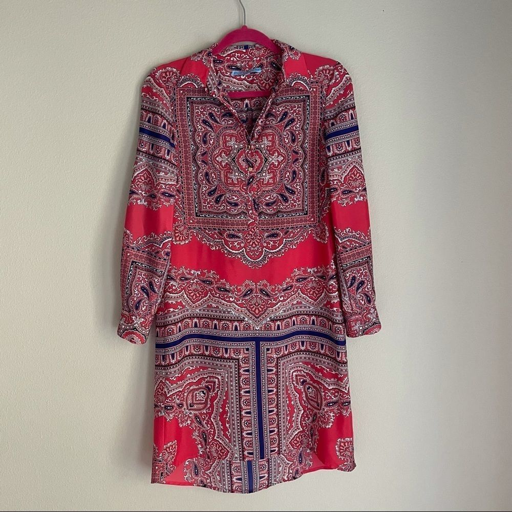 Antonio Melani Womens Long Sleeve Mini Dress Paisley Colorful 0 Nwot